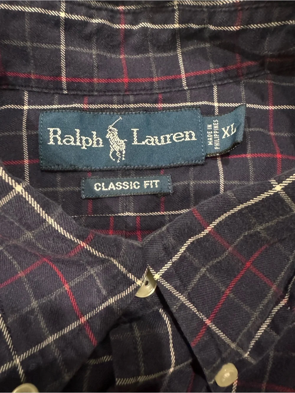 Ralph Lauren Men’s Navy Plaid Button-Down Shirt with Red and White Checks